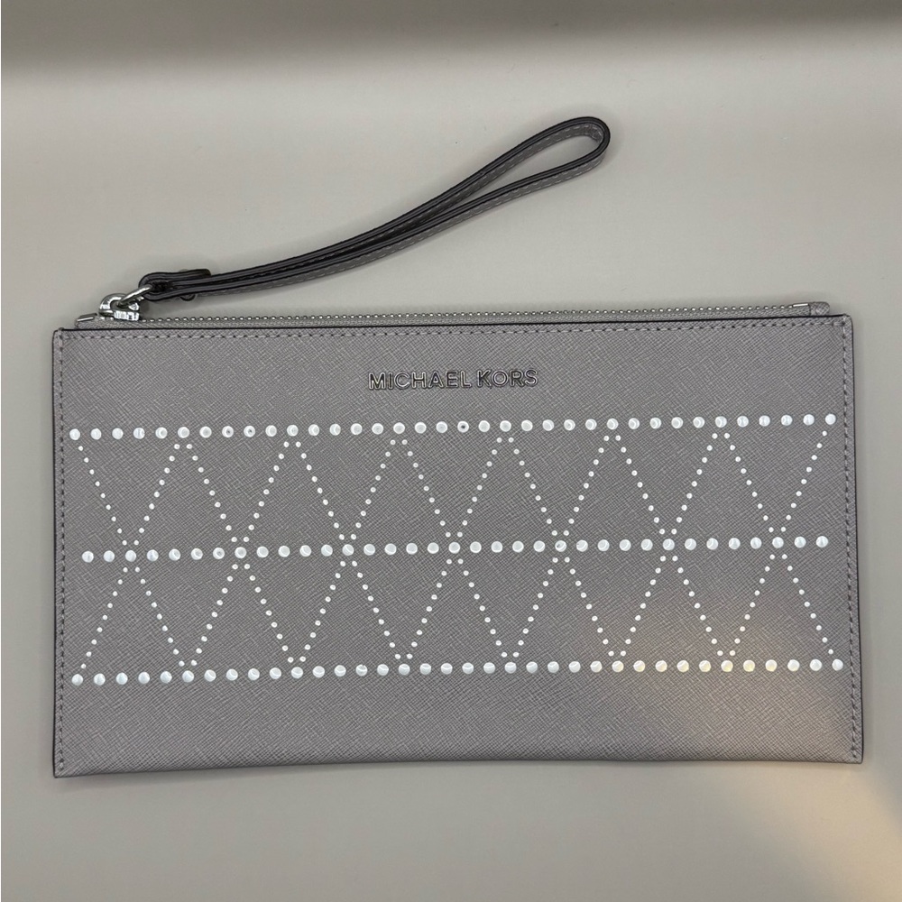 Michael Kors Gray Clutch Zipper Wallet Authentic
